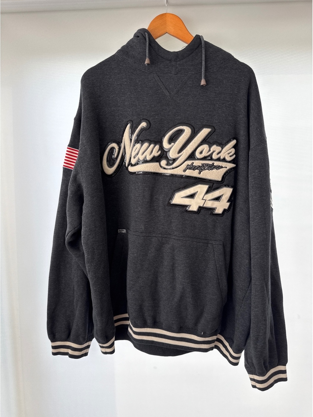 Vtg Johnny Blaze Hoodie XL 90s Y2K HipHop Streetwear Sweatshirt New York 44 Gray